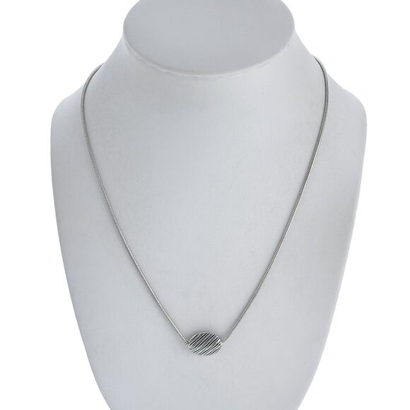 Vintage Sterling Silver 925 Flat Oval Textured Bead Snake Chain Necklace 16"-18" - Picture 2 of 4